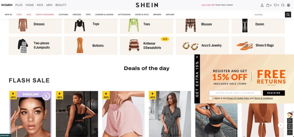 Website view of SHEIN's online store | Good UX