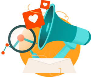 Airhorn element promoting digital marketing elements like social media likes and email marketing for Perfect Afternoon