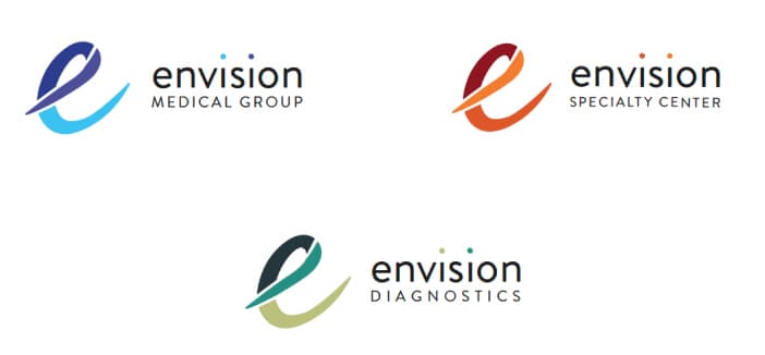 Three color logo variation for Envision Medical Group - blue, green, and orange.