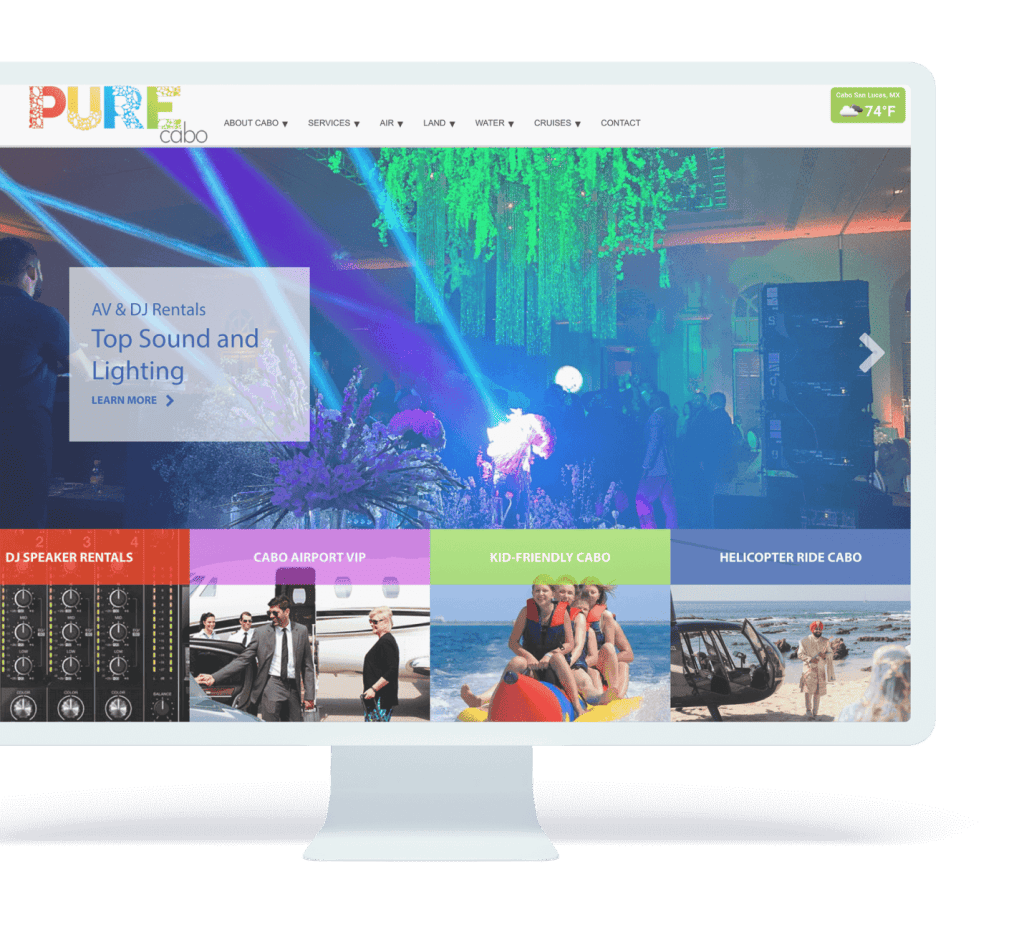 Desktop computer mockup of the Pure Cabo website