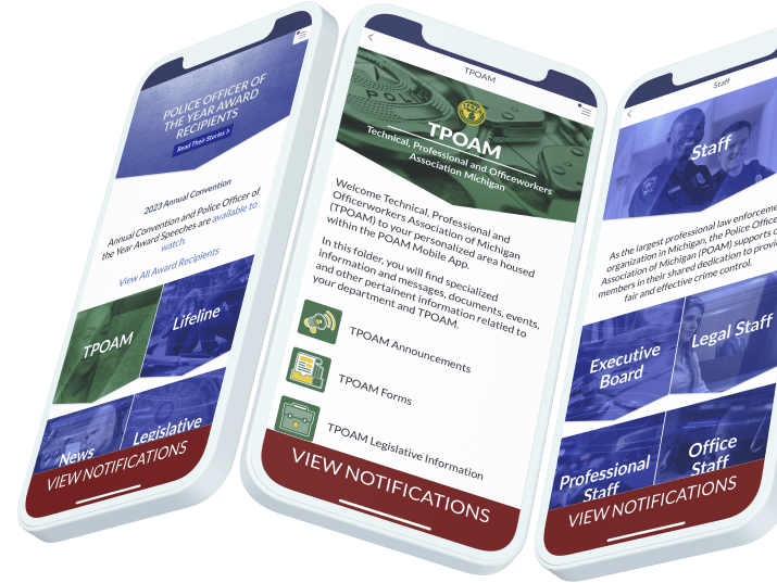 POAM Mobile App screens on an iPhone