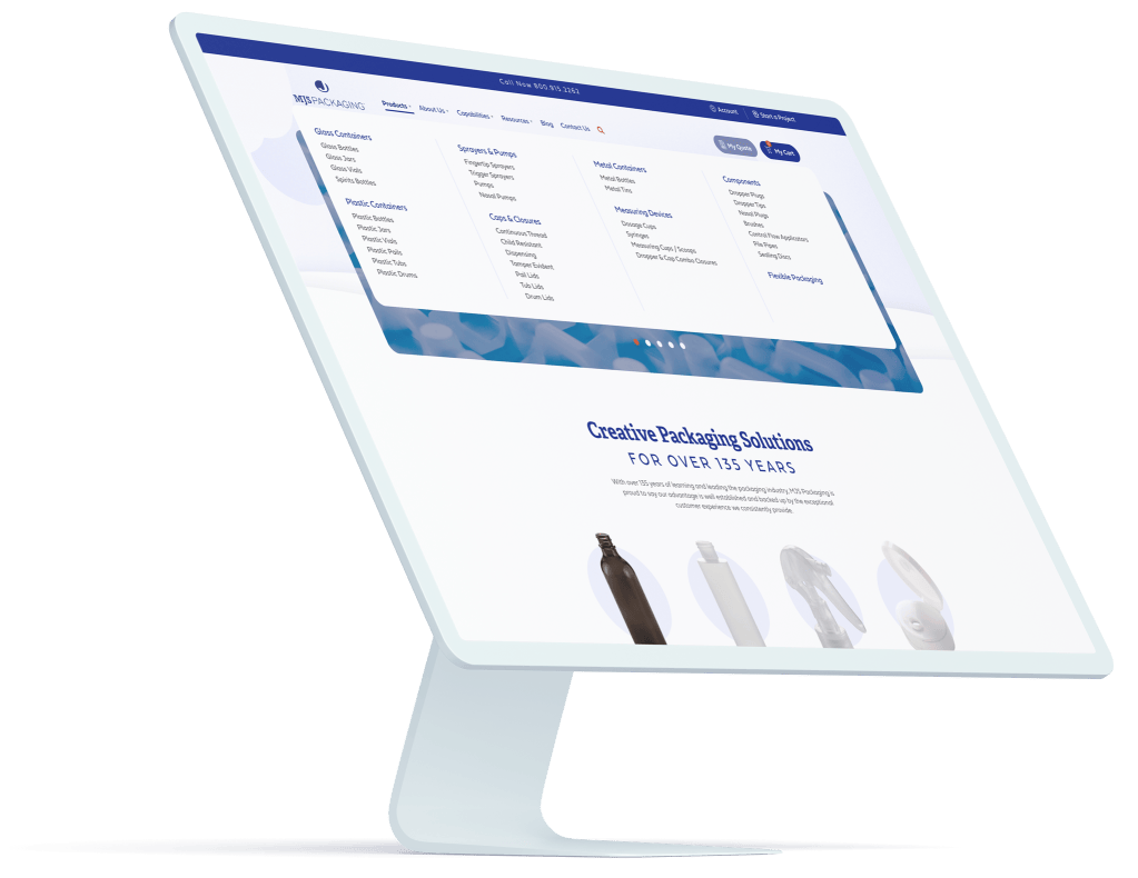 Website development example mockup of MJSPackaging.com | Perfect Afternoon Projects