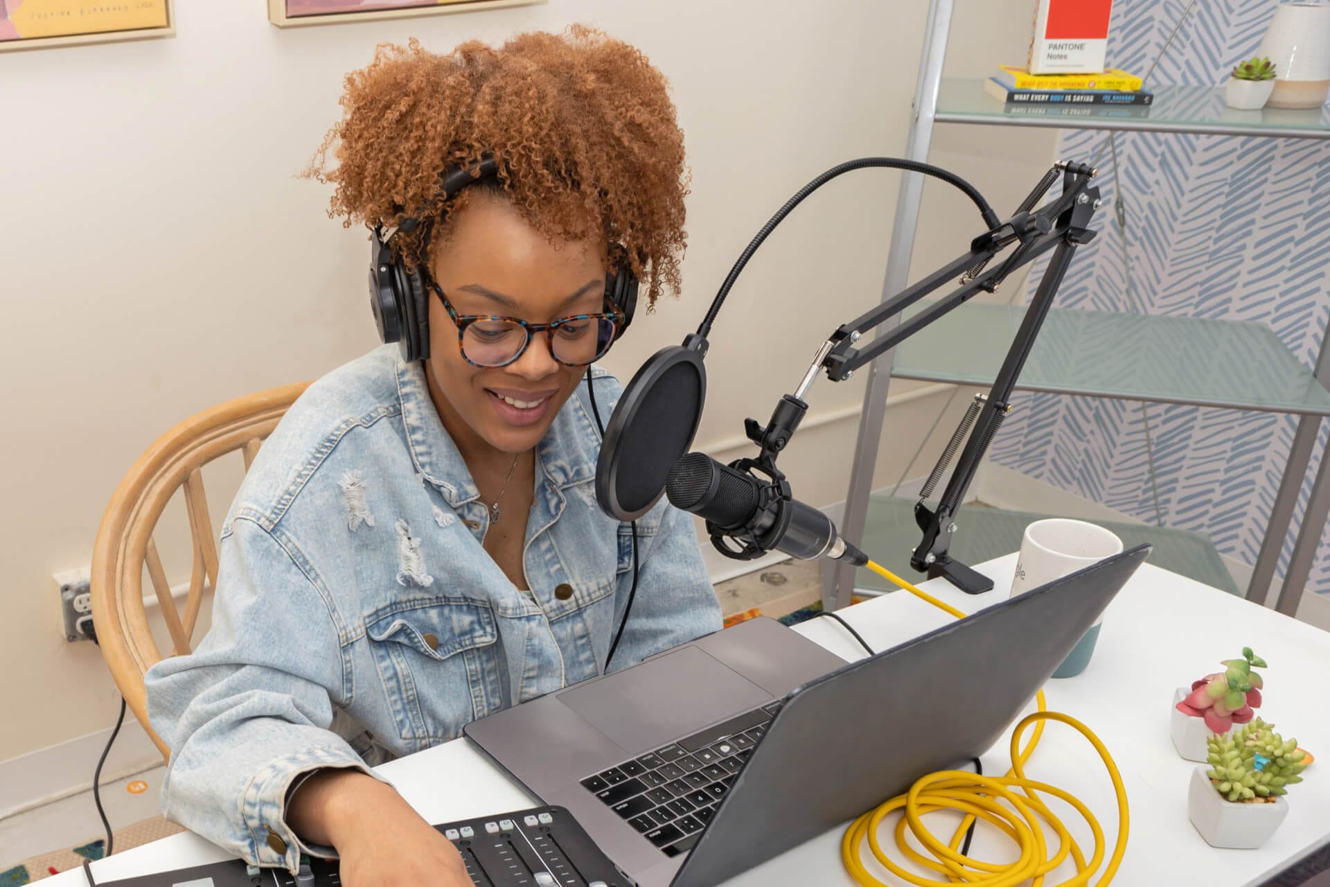 Perfect Afternoon team member recording a podcast.