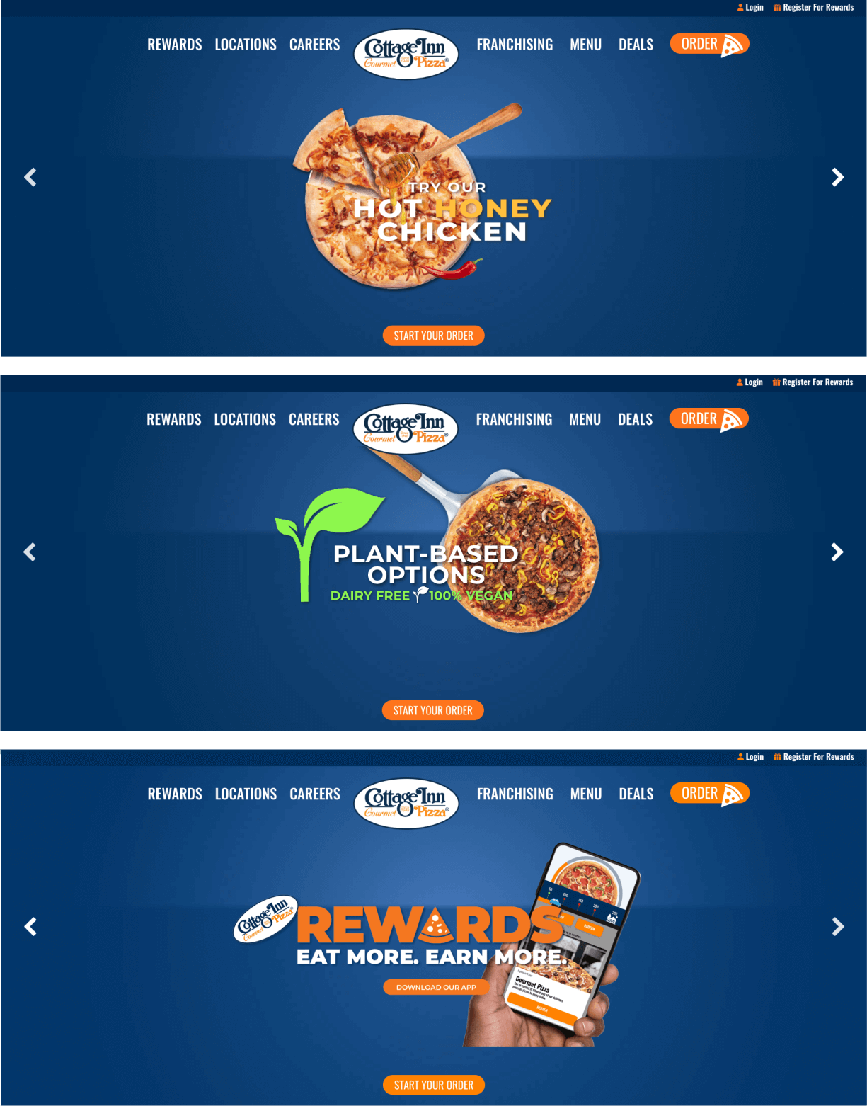 Multiple views of the Cottage Inn Pizza OnSite ads & banners | Cottage Inn Pizza Website Build