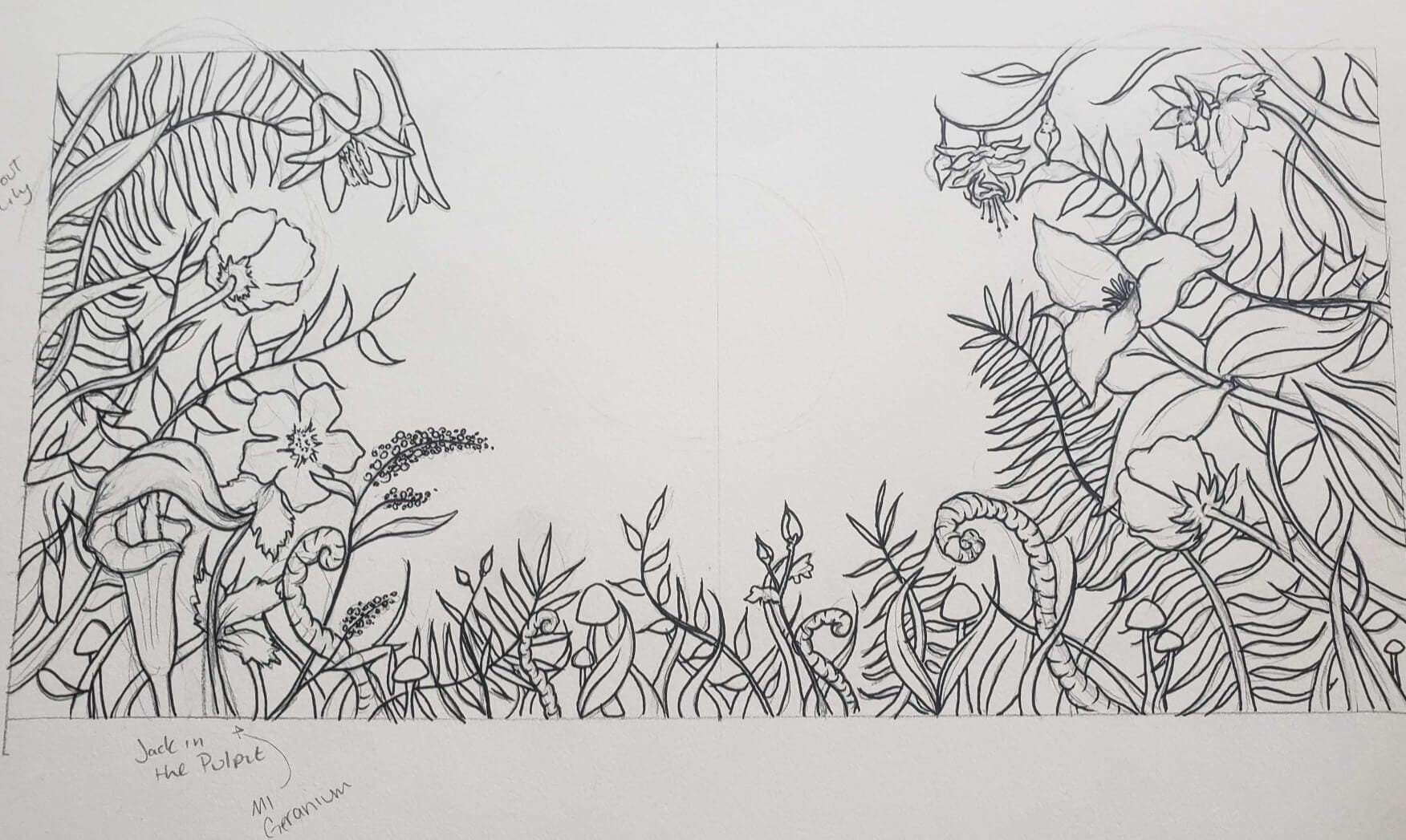 Initial mural sketch for Perfect Afternoon's office in Pleasant Ridge, Michigan