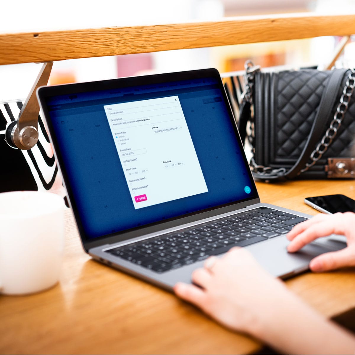 An user on Speech Therapy Plans website creating an event in the dashboard area