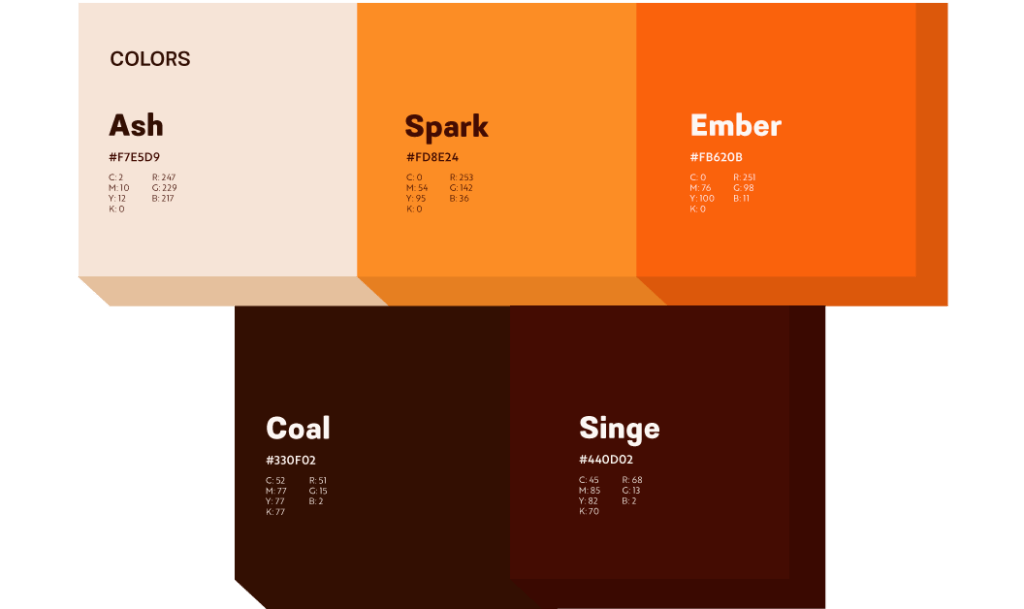 Knowsmoke's color palette of five colors to resemble the colors of a cigarette and smoking