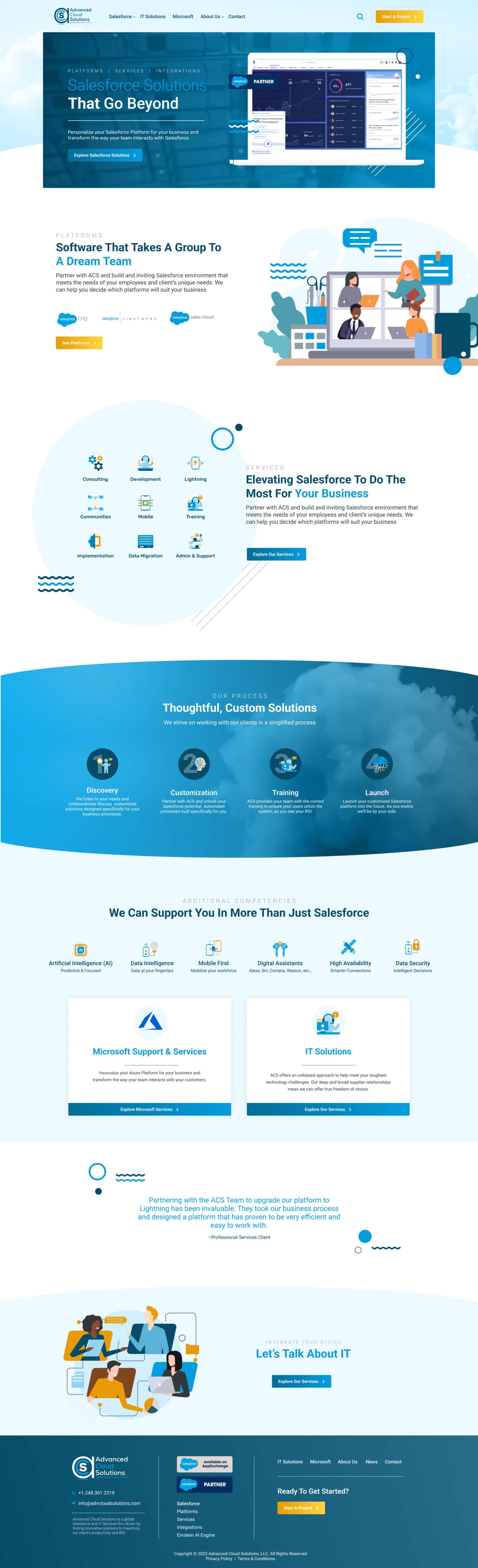 Full home page mockup of Advanced Cloud Solutions