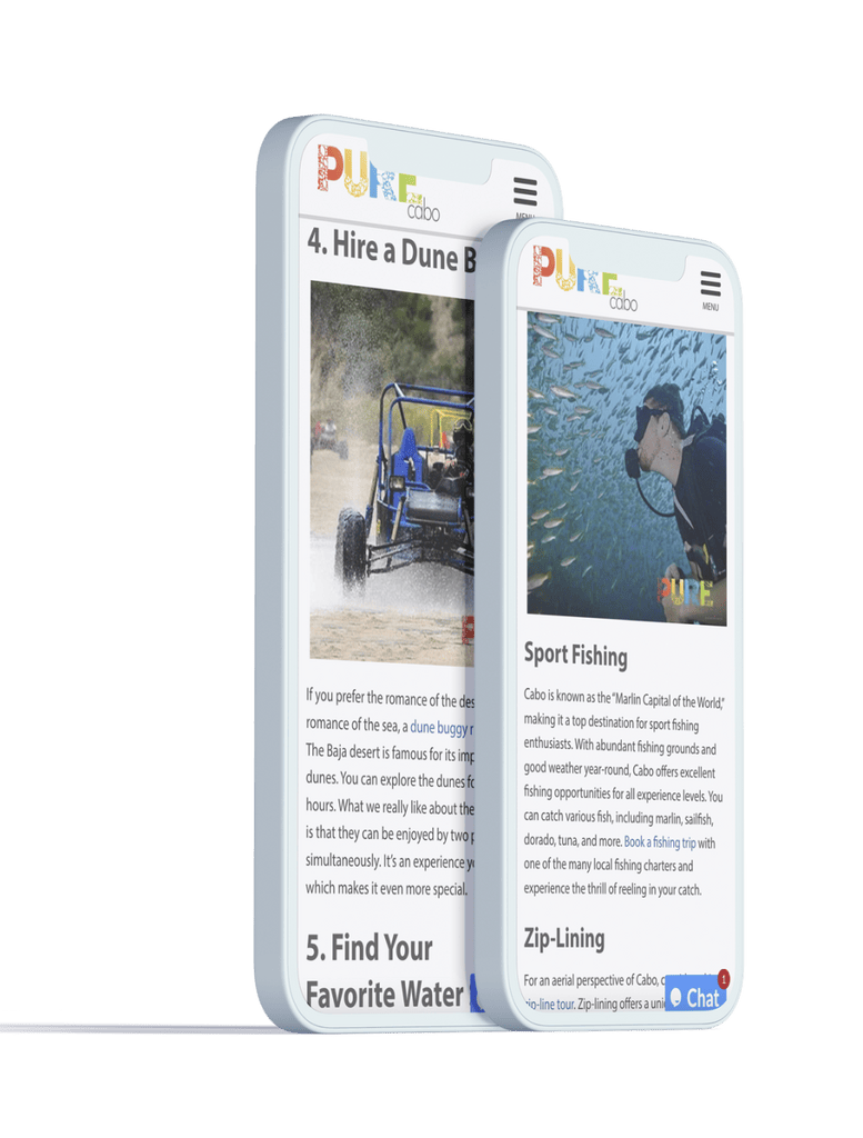 Pure Cabo blog content featuring the top search terms and services to attract future Cabo San Lucas visitors.
