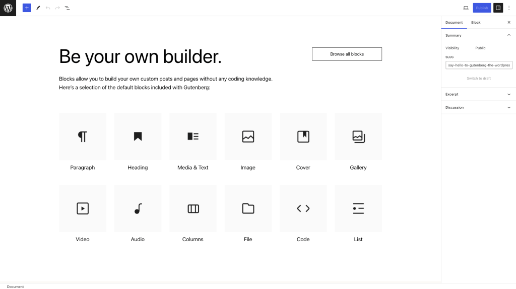 Gutenberg, the WordPress editor, for websites.