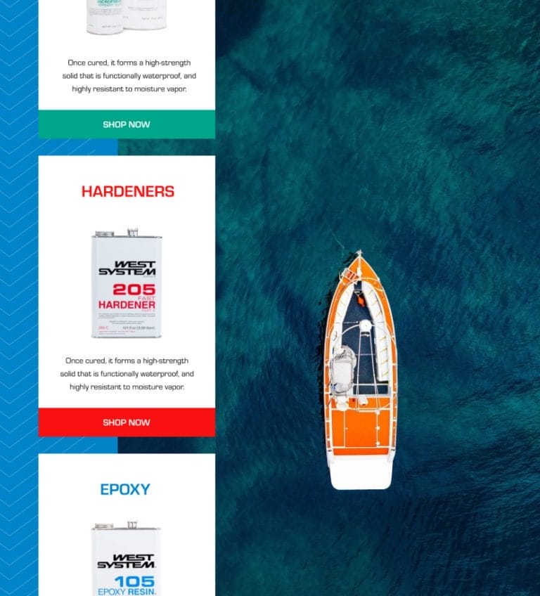 WEST SYSTEM Featured Image | Sailboat on the water with images of WEST SYSTEM product images