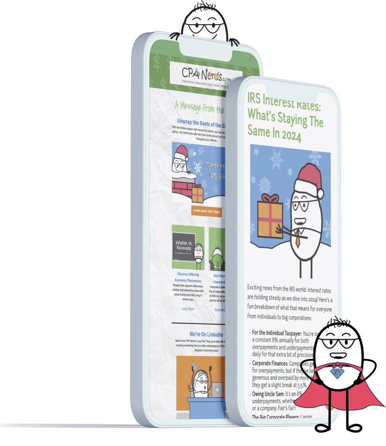 Mobile device view of CPA Nerds' Nerd Talk blog post with a Bean & a cape on.