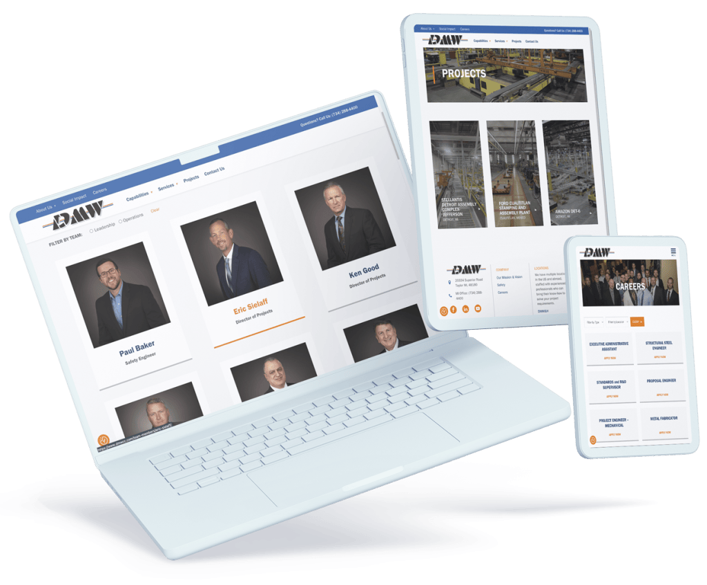 Device mockups of the team page on the Dearborn Mid-West Company's website, developed by Perfect Afternoon.