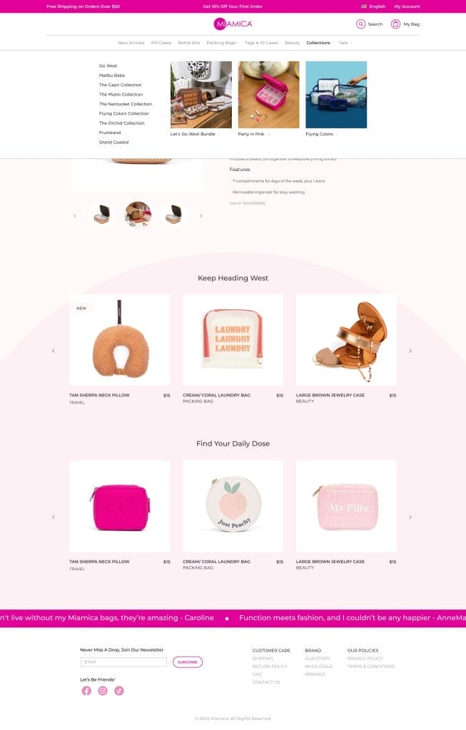 Miamica mega menu on their WordPress website