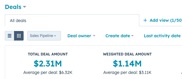 HubSpot Deal Screen