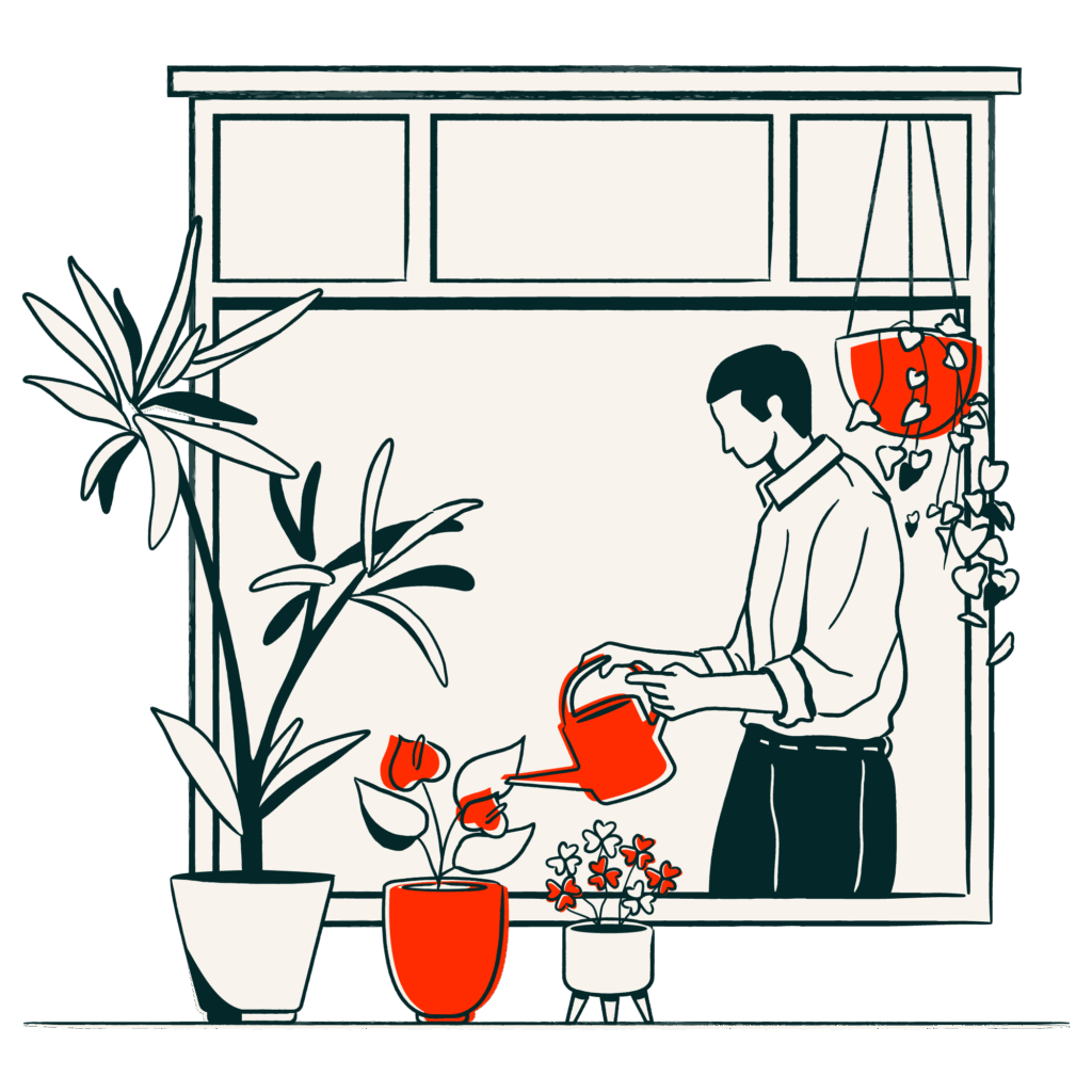 HubSpot illustration of a man watering plants